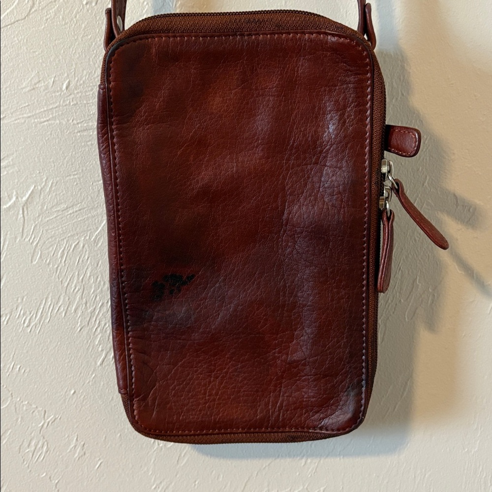 Hammacher Schlemmer Brown Leather Crossbody Bag - Picture 4 of 7